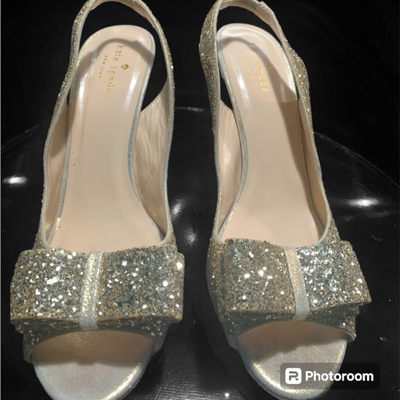 Kate Spade CHARM Gold Glitter Slingback Heels Size 9 - Picture 2 of 4